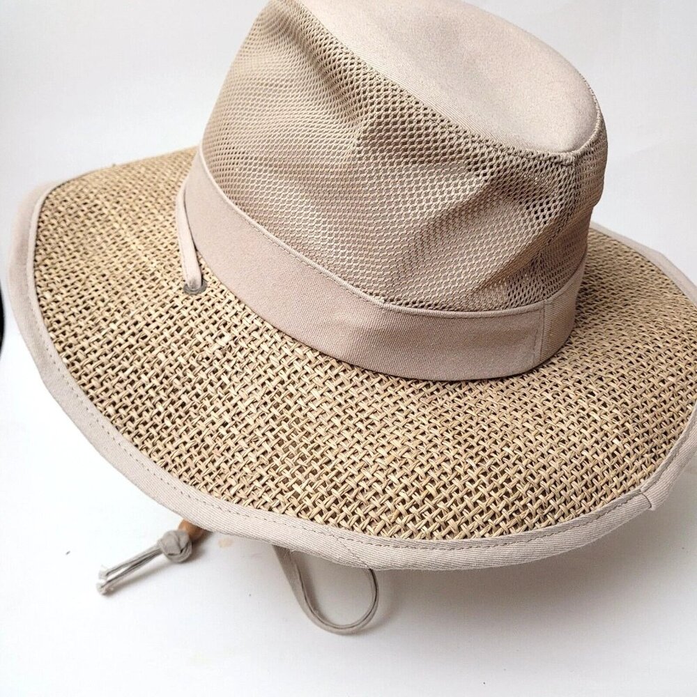 Woolrich Tan Fishing, Hiking, Golf Bucket Safari Hat Vented XL Straw/Cotton Used